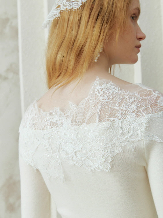 Whisper Lace Collar Knit Top