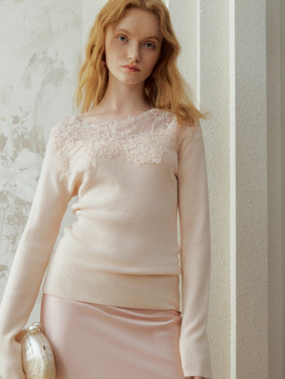 Whisper Lace Collar Knit Top