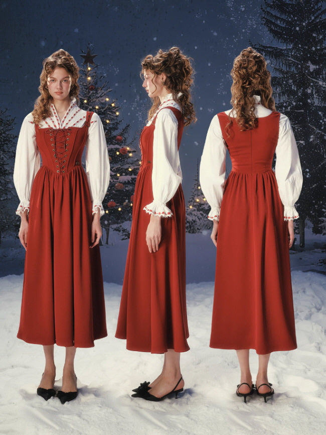 Crimson Fairytale Lace-Up Corset Dress