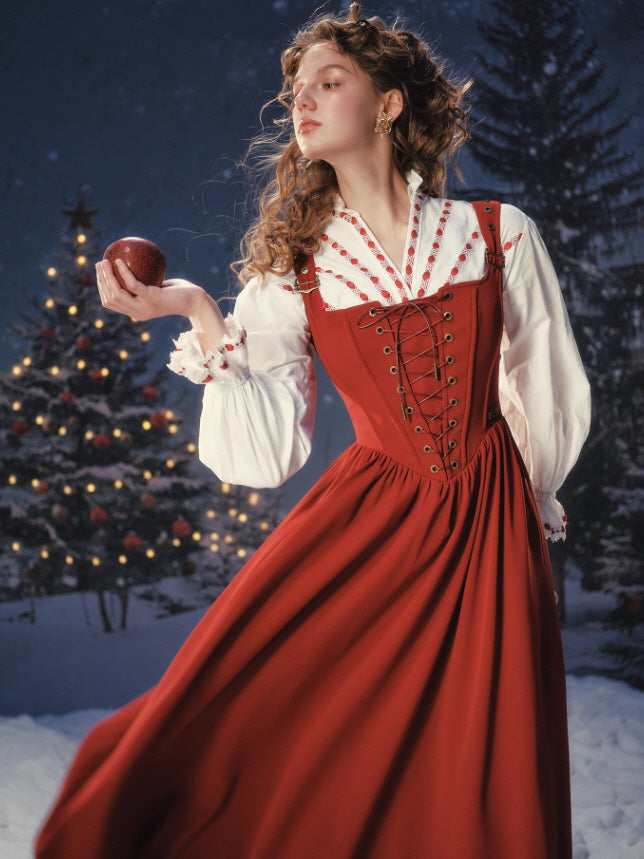 Crimson Fairytale Lace-Up Corset Dress