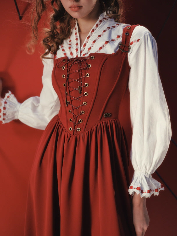 Crimson Fairytale Lace-Up Corset Dress