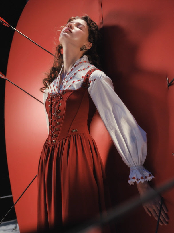 Crimson Fairytale Lace-Up Corset Dress