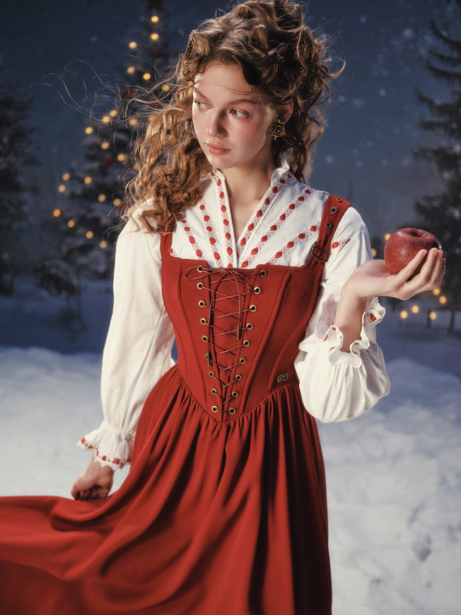 Crimson Fairytale Lace-Up Corset Dress