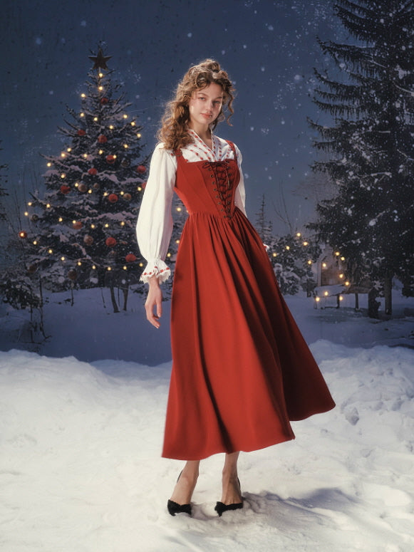 Crimson Fairytale Lace-Up Corset Dress