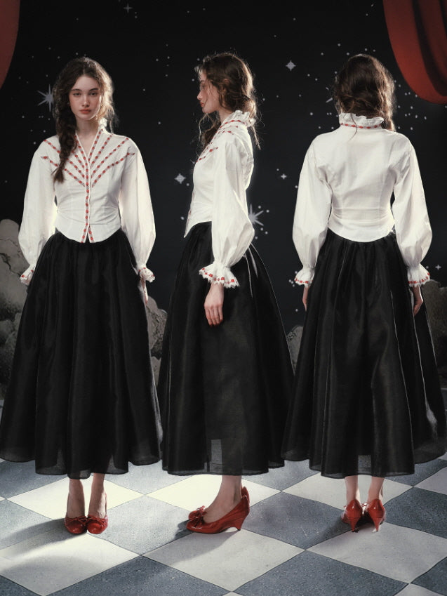 Ivory Ribbon-Embroidered Romantic Blouse