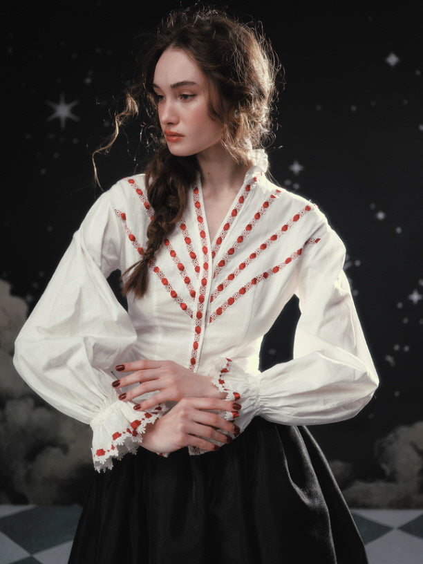 Ivory Ribbon-Embroidered Romantic Blouse