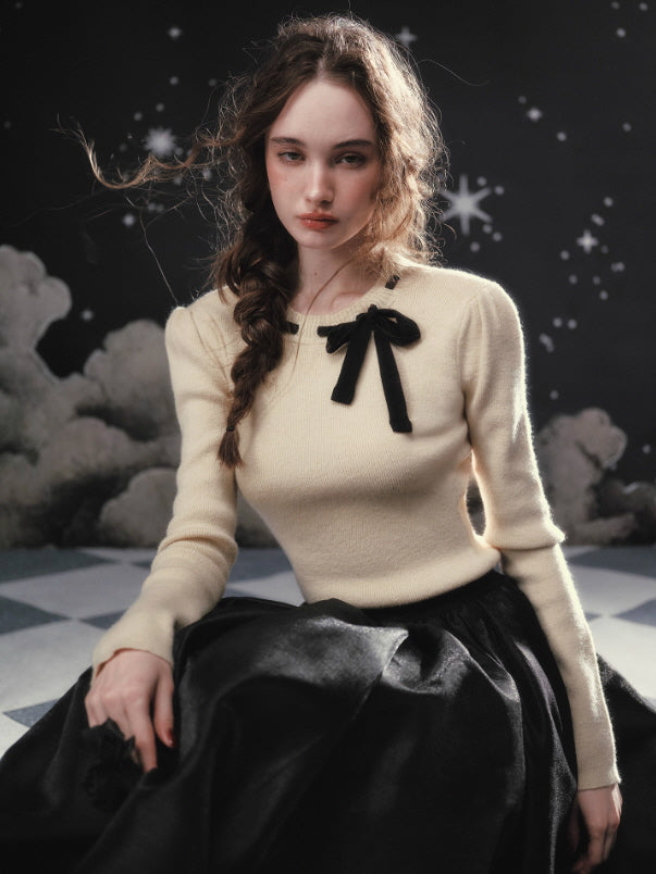 Ivory Ribbon Knit Top – Romantic Vintage Aesthetic Outfit