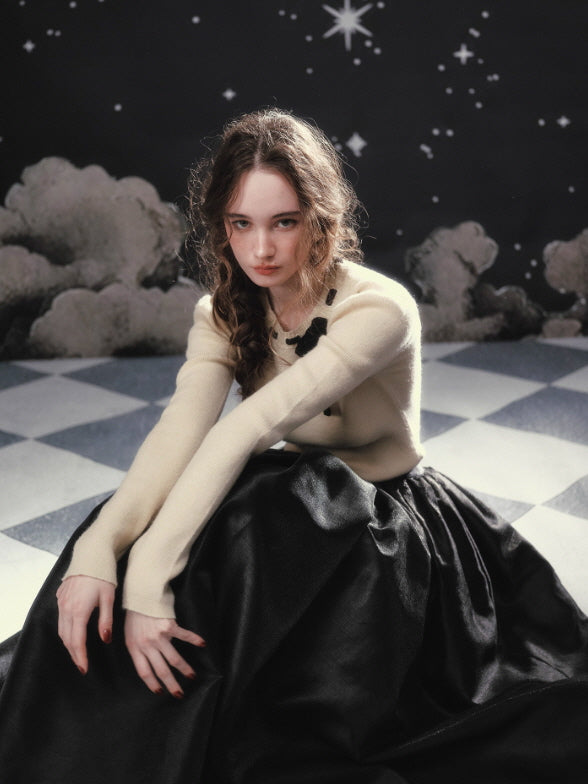 Ivory Ribbon Accent Romantic Knit Top