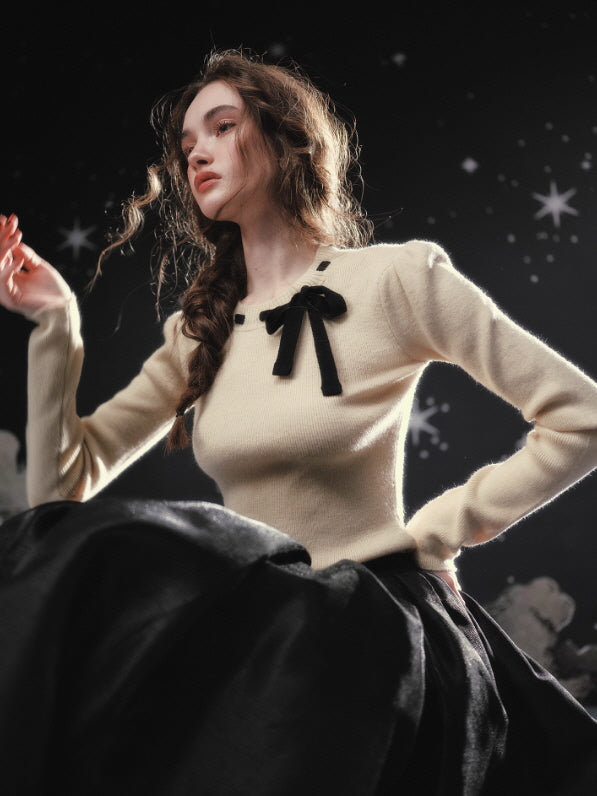 Ivory Ribbon Accent Romantic Knit Top
