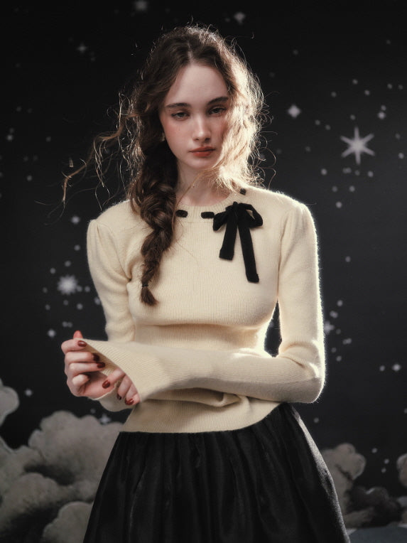 Ivory Ribbon Accent Romantic Knit Top