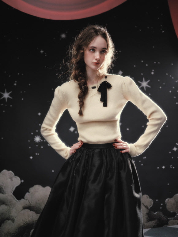 Ivory Ribbon Accent Romantic Knit Top