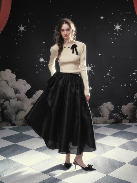 Ivory Ribbon Accent Romantic Knit Top