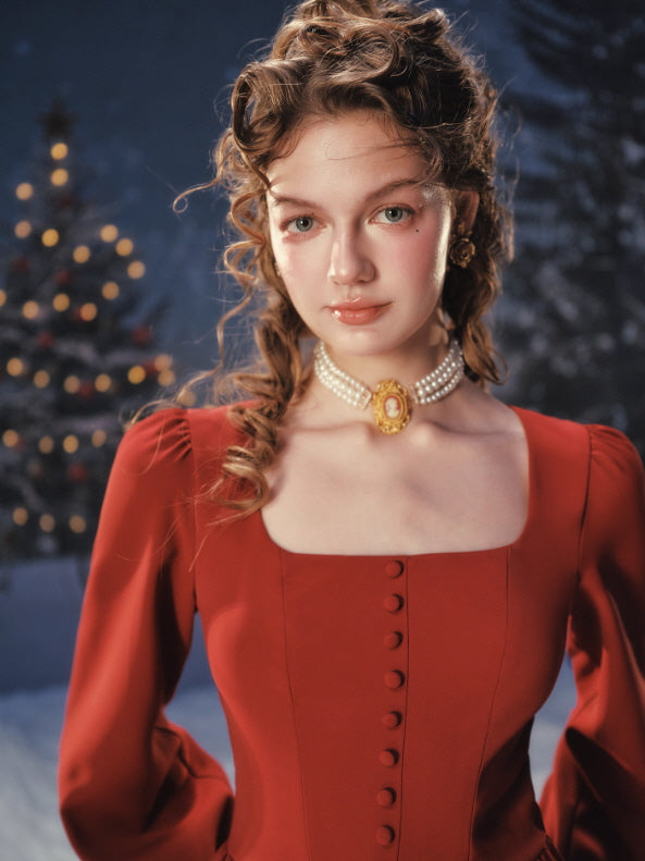 Scarlet Winter Story Button Dress
