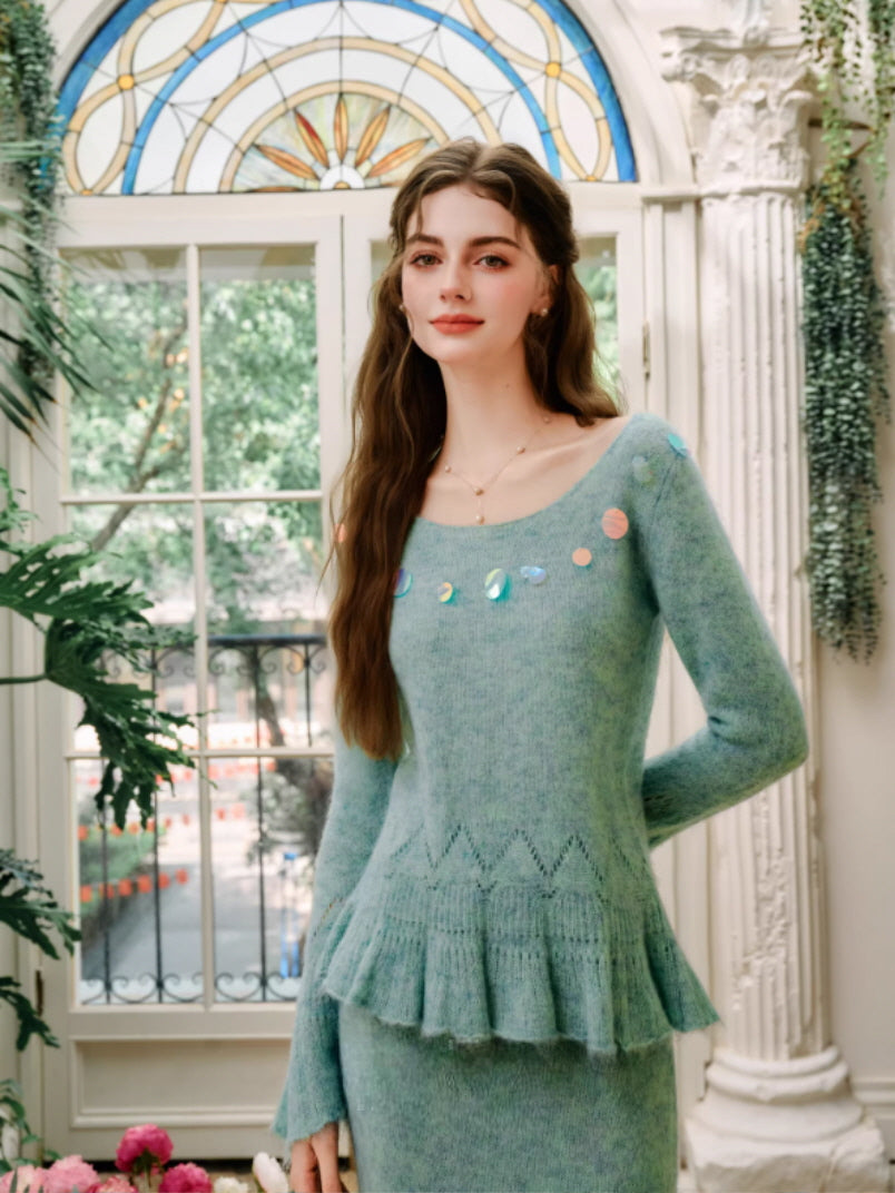 Willow Mist Knit Peplum Top & Skirt