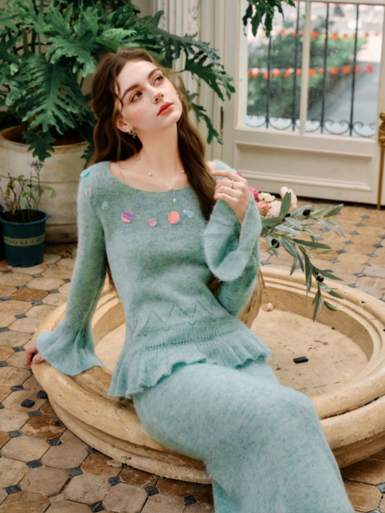 Willow Mist Knit Peplum Top & Skirt