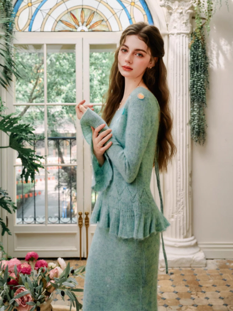 Willow Mist Knit Peplum Top & Skirt