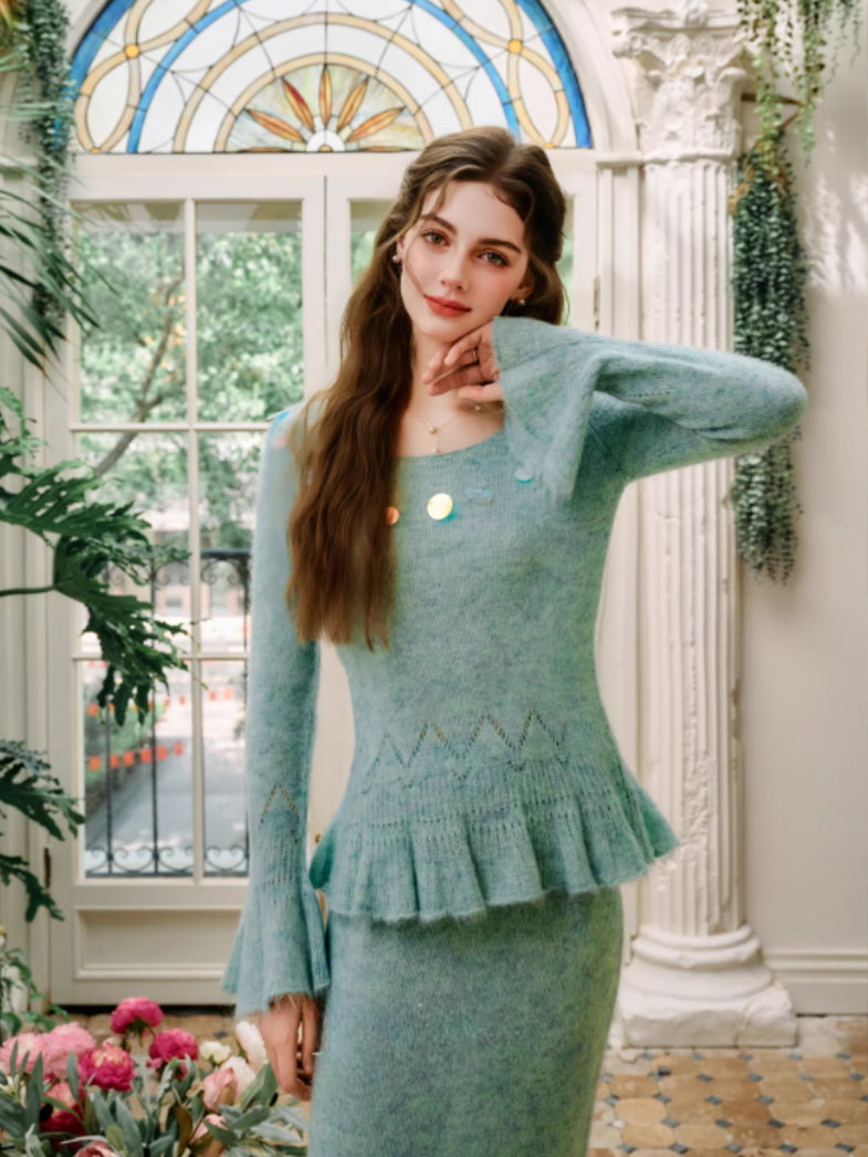 Willow Mist Knit Peplum Top & Skirt