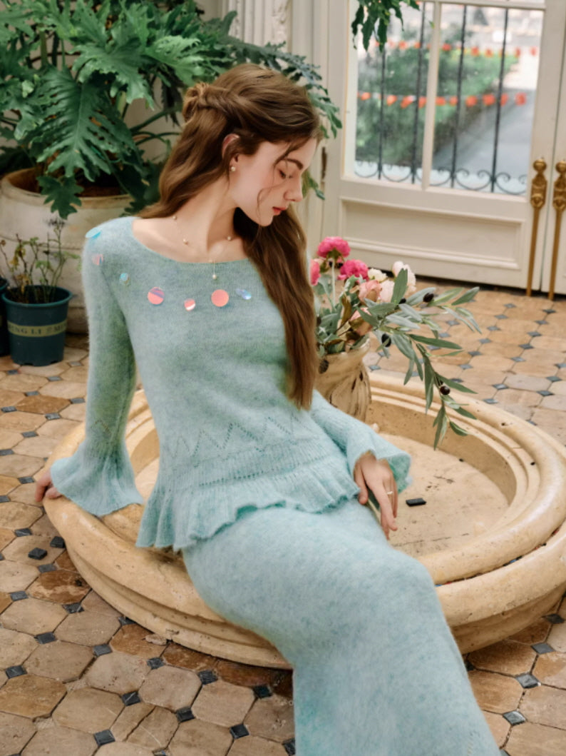 Willow Mist Knit Peplum Top & Skirt