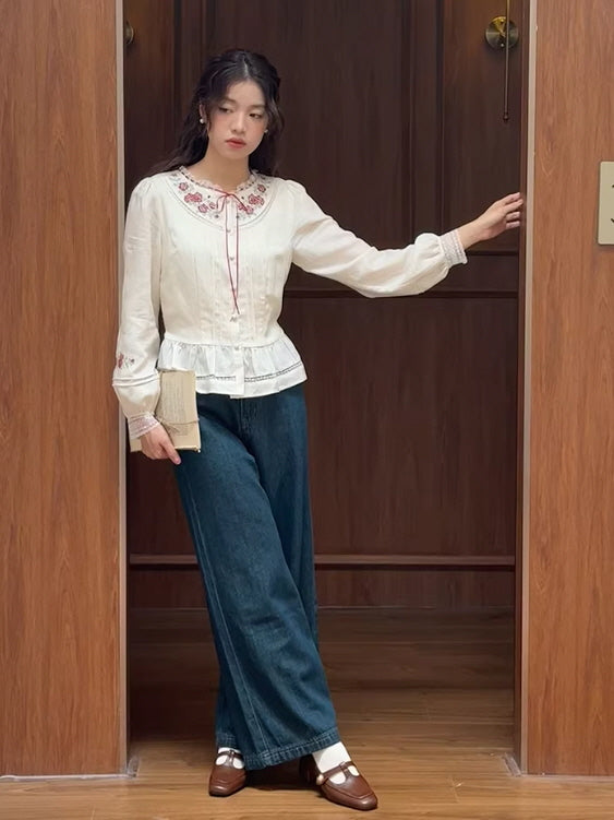 Rose Cross Heirloom Embroidery Blouse