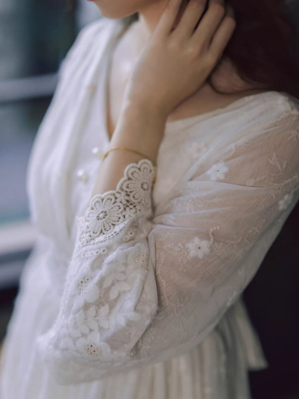 Daytime Story Cottagecore White Lace Dress