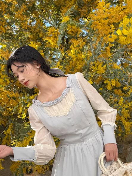 Vintage Grey Blue Cottagecore Dress