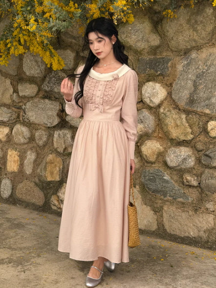 Rosette Collar Blush Pink Cottagecore Dress