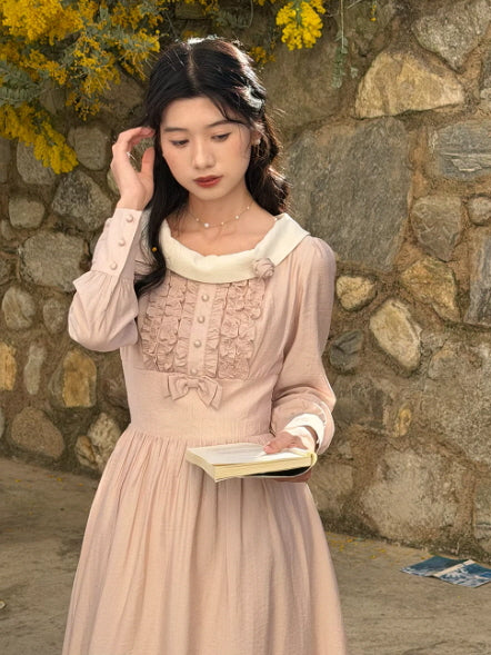 Rosette Collar Blush Pink Cottagecore Dress