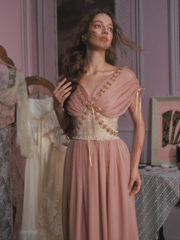 Blush Rose Embroidered Chiffon Princess Dress