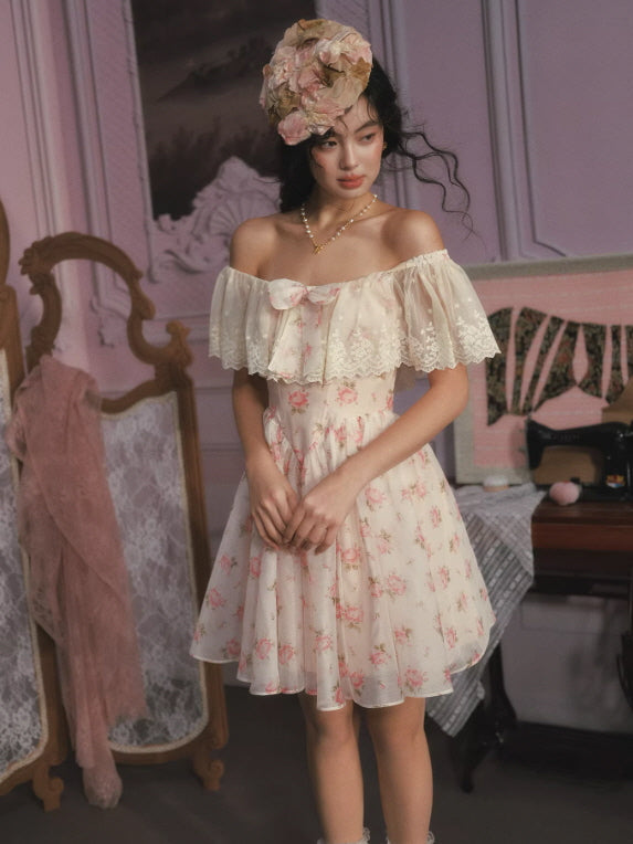 Rosy Whisper Off-Shoulder Dress