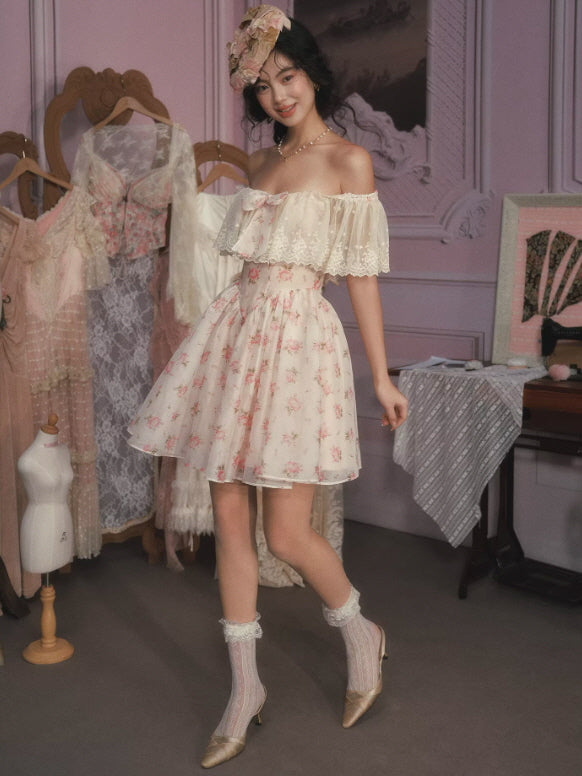 Rosy Whisper Off-Shoulder Dress