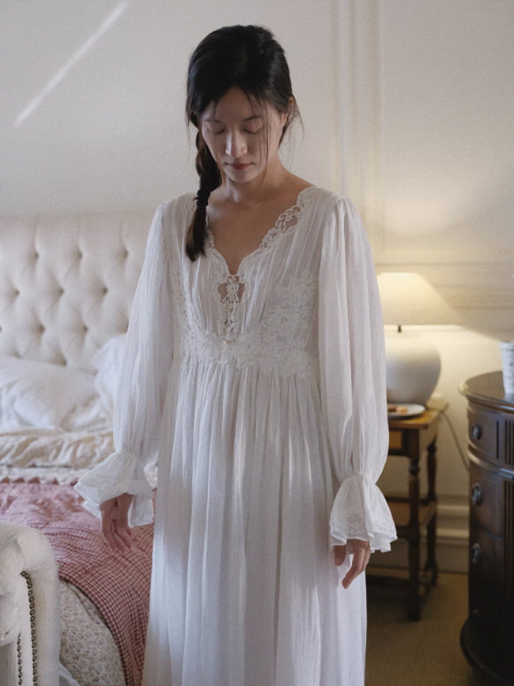 long night dress for women cotton Pima Long Sleeve Nightgown in Hydrangea | Women's | Soft Pajama/Sleepwear | Pima Cotton | XL