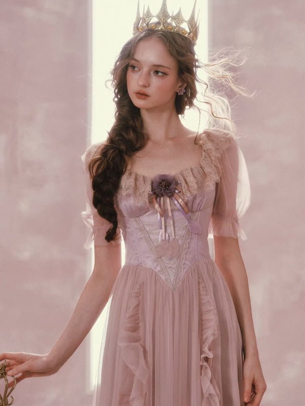 Blush Pink Lace Corset Midi Dress