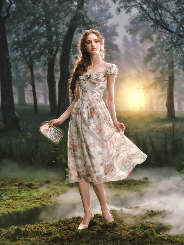 Enchanted Butterfly Floral Cottagecore Midi Dress