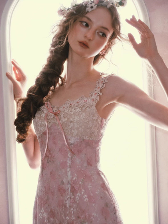 Blush Petal Lace Midi Dress