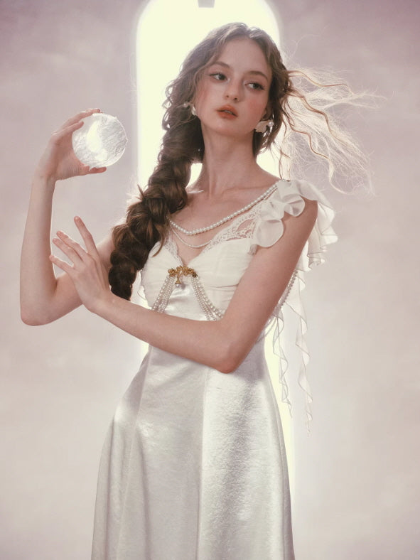 Ivory Pearl Princess Satin Dress