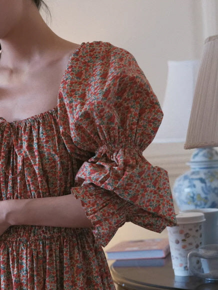 Crimson Garden Cottagecore Dress