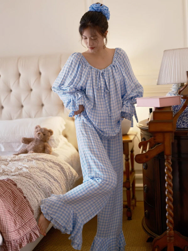Blue Gingham Cottagecore Pajama Set