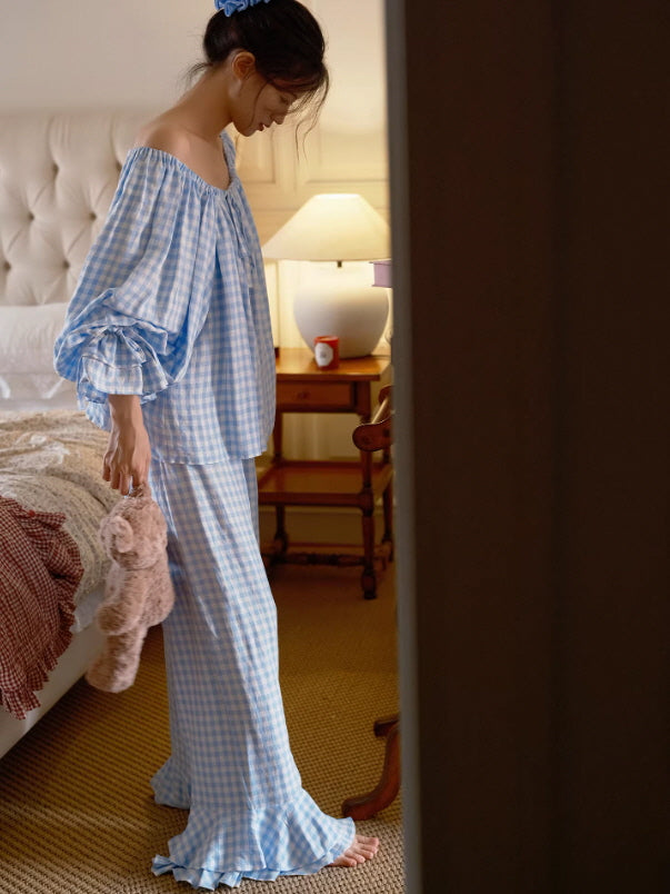 Blue Gingham Cottagecore Pajama Set