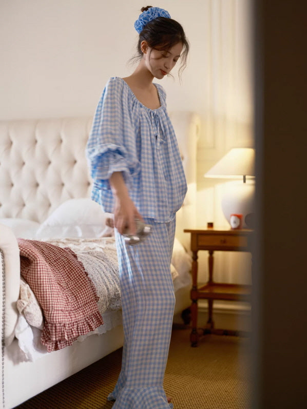 Blue Gingham Cottagecore Pajama Set