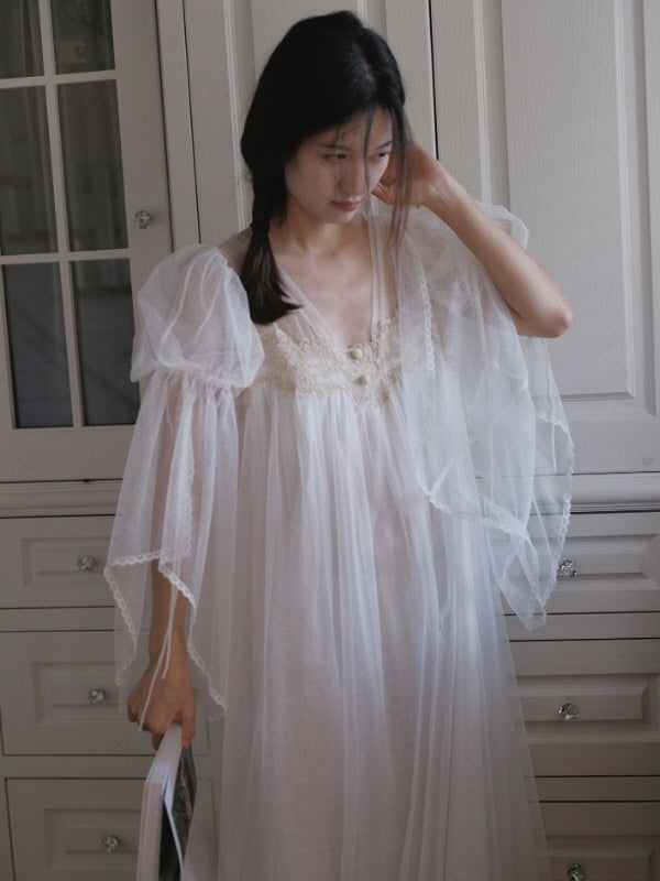 sheer sleep dress White Lace Nightgown Women