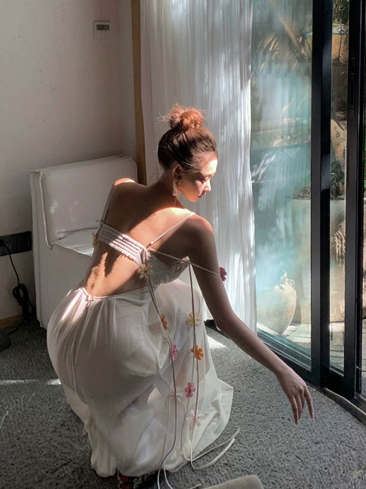 Ethereal Floral Applique Fairycore Maxi Dress