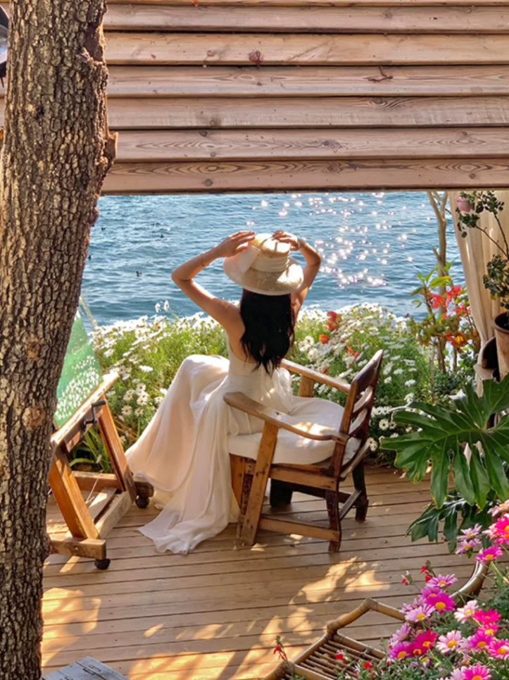 Ivory Goddess Halter Maxi Dress