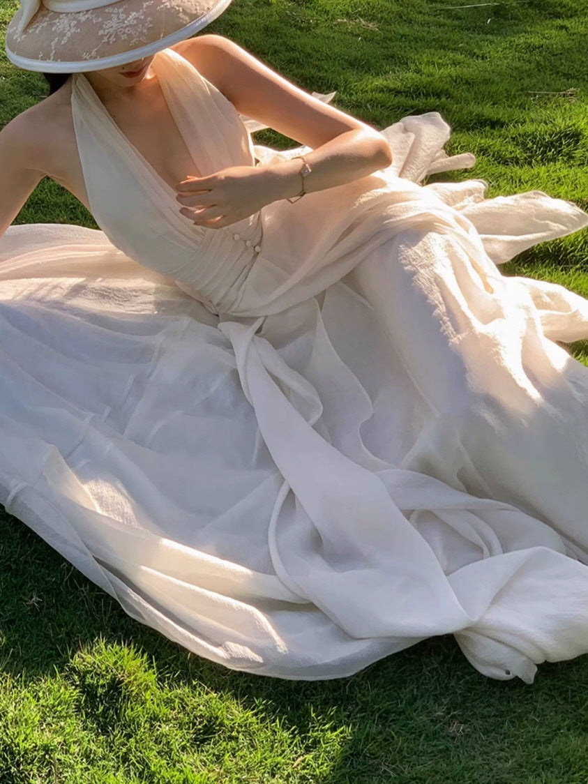 Ivory Goddess Halter Maxi Dress