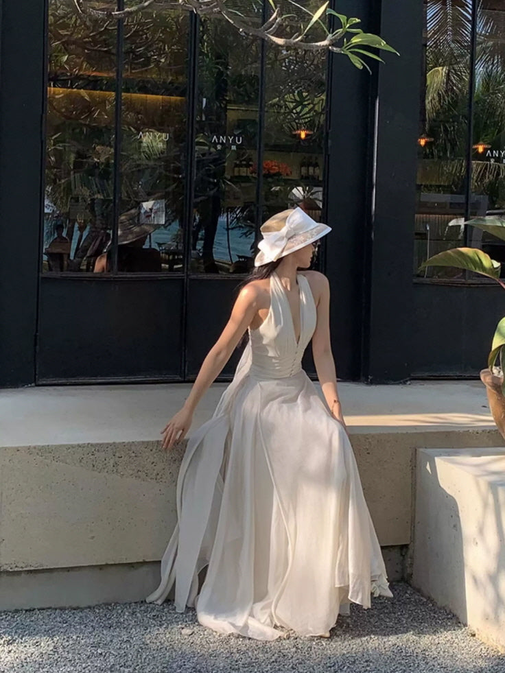 Ivory Goddess Halter Maxi Dress