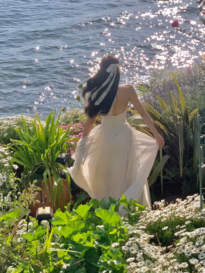 Ivory Goddess Halter Maxi Dress