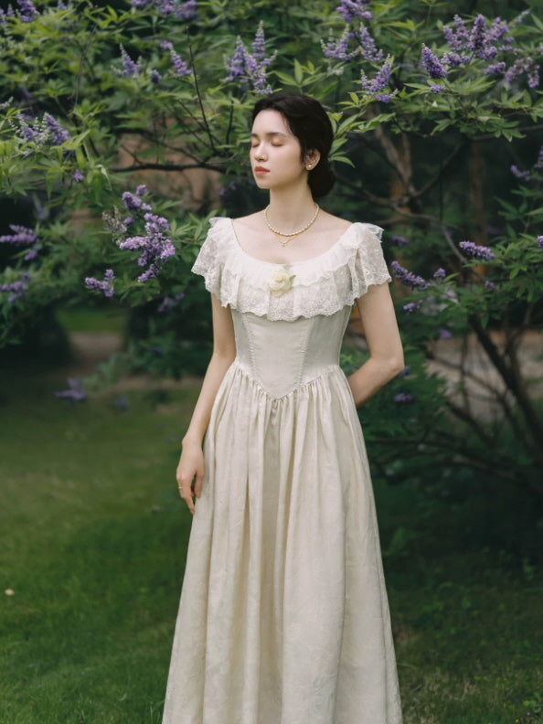 Ivory Rose Lace Vintage Maxi Dress