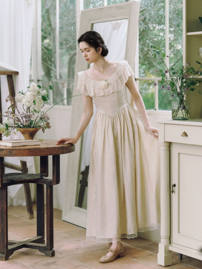 Ivory Rose Lace Vintage Maxi Dress