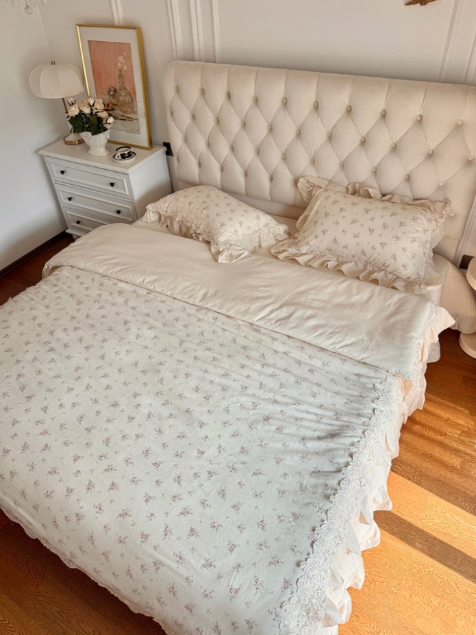 Ivory Rose Garden Lace Ruffle Bedding Set