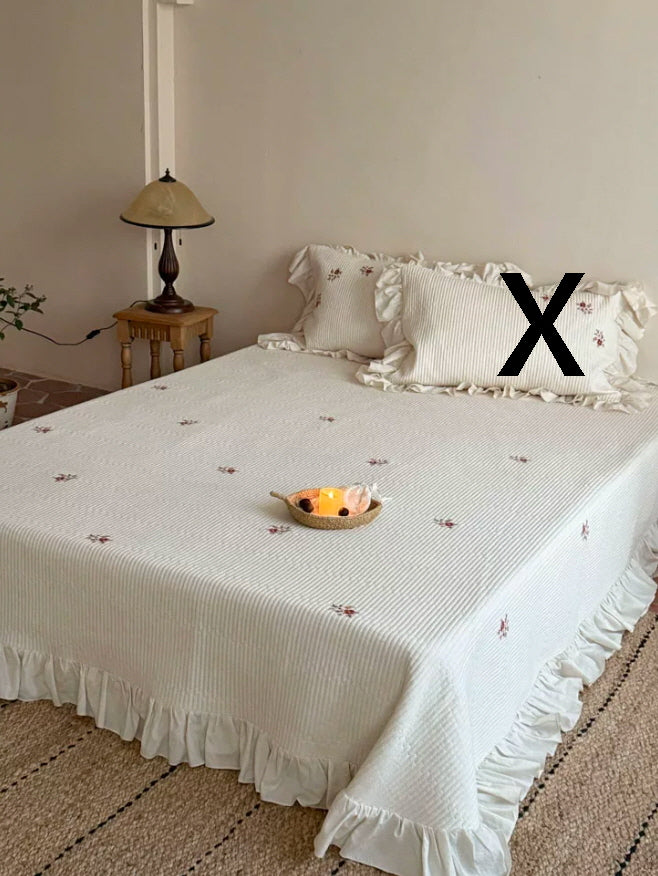 Ivory Rose Garden Lace Ruffle Bedding Set