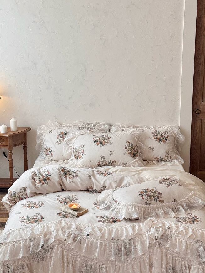 Vintage Garden Floral Lace Ruffle Bedding Set